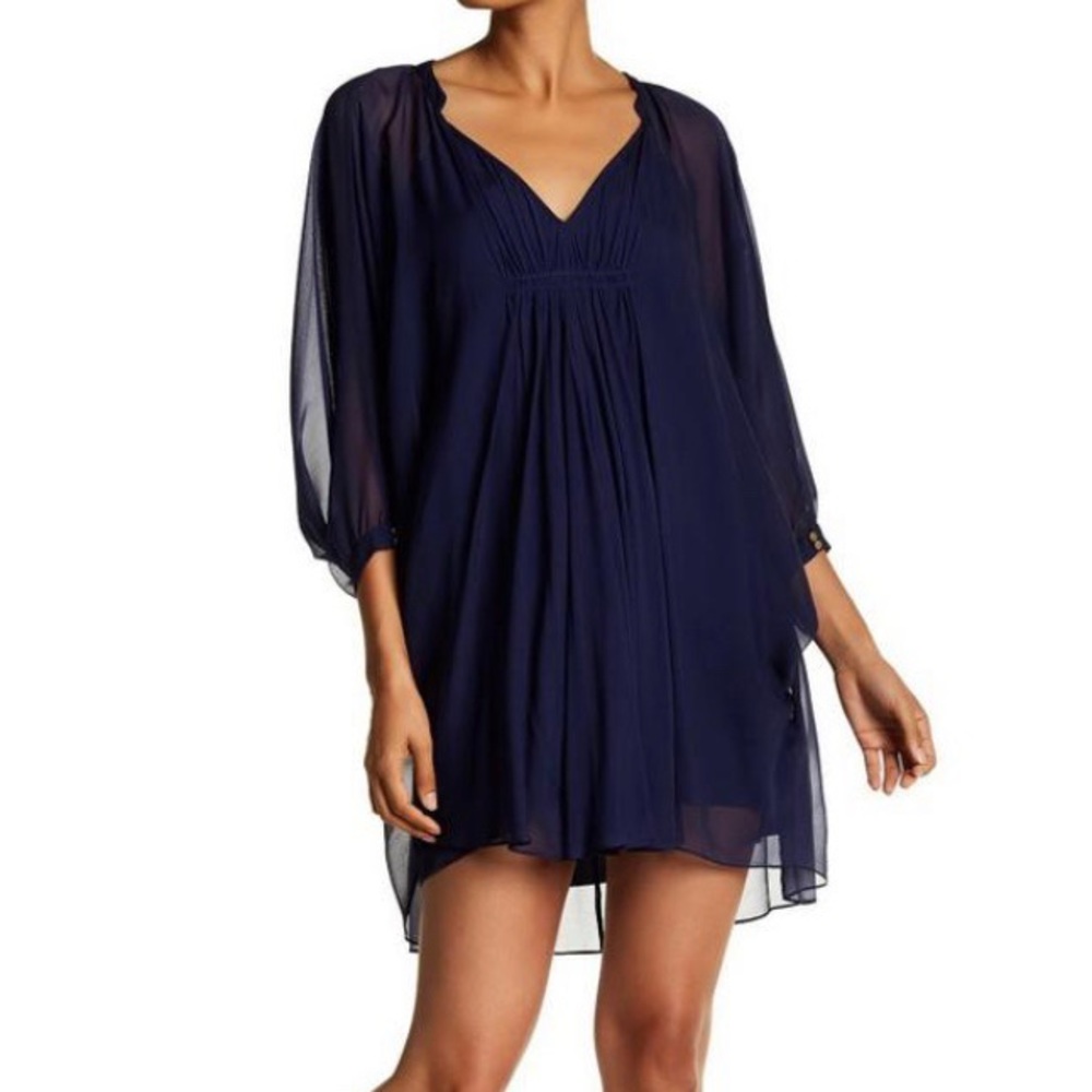 DVF Fleurette Swingy Chiffon Dress size 0 navy